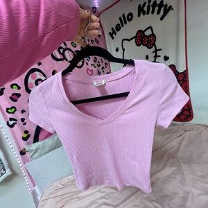 Bozzolo Light Pink Ribbed V-Neck Tee